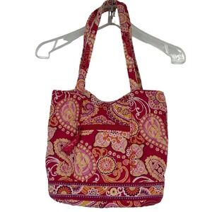 Vera Bradley Quilted Bucket Bag Tote Handbag Raspberry Fizz Pink Paisley Floral